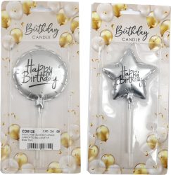 ROOST Kerze Happy Birthday CD6126 2 St&uuml;ck in Silber assortiert