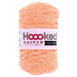 Hoooked RibbonXL, Rainbow Rave, Atomic tangerine Kn&auml;uel 250 g, 85 m, mindestens 70 % CO