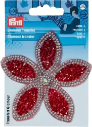 Prym Applikation Glamourtransfer Blume, rot & silber
