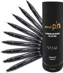 UNI-BALL Fineliner Pin Set PIN2009P schwarz, Tube 9 St&uuml;ck