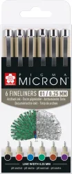 SAKURA Pigma Micron 01 Set 0.25mm POXSDK016 Basic Farben 6 St&uuml;ck