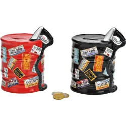 ROOST Spardose &Ouml;lfass 12x10x14cm 10037737 rot/schwarz, assortiert