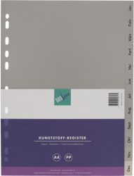 B&Uuml;ROLINE Register PP A4 40949 grau Jan-Dez DE