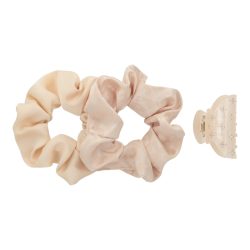 TRISA Fashion Haarklammer mit Strass & Scrunchie Beige 3 Stk.