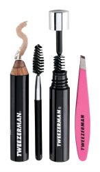 Tweezerman Mini Notfall &ndash; Set f&uuml;r Augenbrauen: B&uuml;rste; Eyenhance zur Unterst&uuml;tzung der Brauenform; Pinzette; BrowMousse; Reisecas