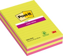 POST-IT Block Super Sticky 203x127mm 5845-SSUC gr&uuml;n/pink,4x45 Blatt,liniert