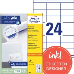 AVERY ZWECKFORM Etiketten 70&times;33,8mm 3664 weiss 2400 Stk./100 Blatt