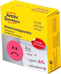 AVERY ZWECKFORM Bewertungspunkte Gesicht 19mm 3859 rot, Spender 250 St&uuml;ck