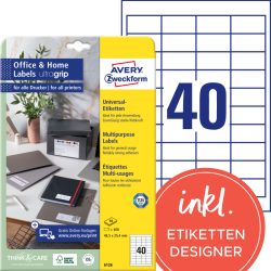 AVERY ZWECKFORM Etiketten 48,5x25,4mm 6126 weiss 400 Stk./10 Blatt