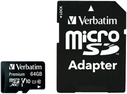 VERBATIM Micro SDXC Card 64GB 44084 with Adapter Class 10. UHS 1