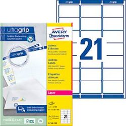 AVERY ZWECKFORM Adressetiketten 63,5x38,1mm L7160-100 weiss 2100 Stk./100 Blatt