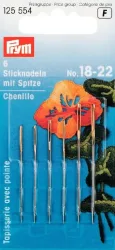 Prym Sticknadeln mit Spitze, silber Nr. 18 - 22, Karte 6 St&uuml;ck