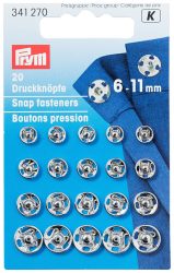 Prym Ann&auml;hdruckkn&ouml;pfe, silber, nickelfrei 6-11 mm, Karte 20 St&uuml;ck