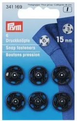 Prym Ann&auml;hdruckkn&ouml;pfe, schwarz, nickelfrei 15 mm, Karte 6 St&uuml;ck
