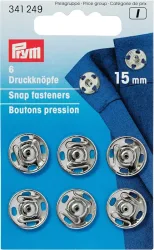 Prym Ann&auml;hdruckkn&ouml;pfe, silber, nickelfrei 15 mm, Karte 6 St&uuml;ck