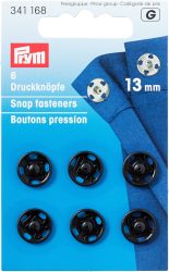 Prym Ann&auml;hdruckkn&ouml;pfe, schwarz, nickelfrei 13 mm, Karte 6 St&uuml;ck