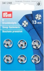Prym Ann&auml;hdruckkn&ouml;pfe, silber, nickelfrei 13 mm, Karte 6 St&uuml;ck