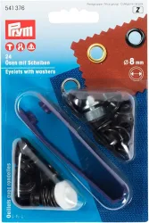Prym &Ouml;sen + Scheiben, br&uuml;niert 8 mm, Karte 24 St&uuml;ck
