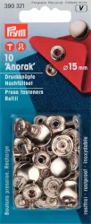 Prym Druckknopf Anorak, zum nachf&uuml;llen, silber 15 mm, Karte 10 Stk.