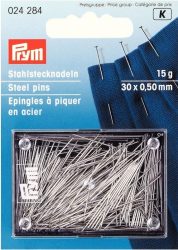 Prym Stecknadeln, silber 0.50 x 30 mm, Karte 15 g, Stahl