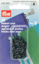 Prym Federhaken und augen, schwarz Nr. 3, Karte 12 Stk.