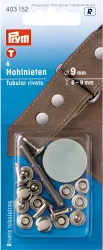 Prym Hohlnieten, silber 6-9 mm, Karte 8 Stk., Messing
