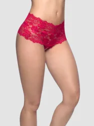 Oh La La Cheri Red Floral Lace Crotchless French Knickers (Red L / XL), Rot - L / XL - Amorana