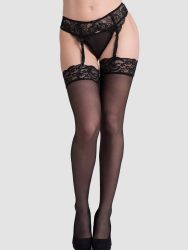 Lovehoney Lingerie - Sheer Lace Top Thigh-High Stockings - Black - Nylon Spitze