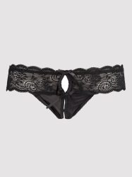 Lovehoney Crotchless Lace Thong with Satin Bows (Black L / XL), Schwarz - L / XL - Amorana