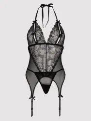 Lovehoney Lingerie - Peek-a-Boo Ouvert-Bustier - Schwarz - Spitze