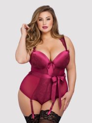 Lovehoney Plus Size Moonlight Wine Crotchless Plunge Body (Red 1X / 2X), Rot - 1X / 2X - Amorana