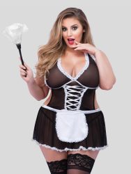 Lovehoney Fantasy Plus Size French Maid Costume (Black One Size Queen), One Size Queen - Amorana