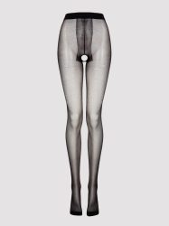 Lovehoney Plus Size Black Sheer Crotchless Tights  (Black One Size Curve), Schwarz - One Size Curve - Amorana