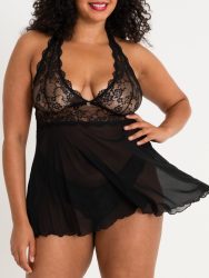 Lovehoney Plus Size Bombshell Babydoll-Set, Schwarz - 1X / 2X - Amorana