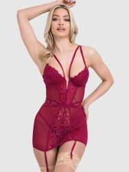 Lovehoney Parisienne Wine Lace Plunge Chemise (Red Large), L - Amorana