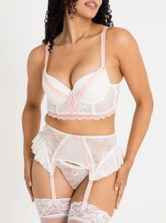 Lovehoney Vintage Bliss Ivory Bra Set (3 Piece) (Ivory Large), Elfenbein - Large - Amorana