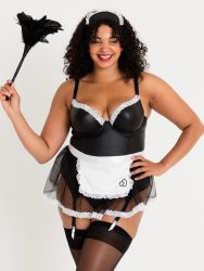 Lovehoney Fantasy Plus Size Deluxe Wet Look French Maid Costume Black (1X / 2X), Schwarz - 1X / 2X - Amorana