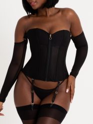 Lovehoney Secret Silhouette Black Steel-Boned Long Sleeve Corset (Black Medium), Schwarz - Medium - Amorana