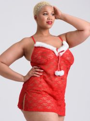 Lovehoney Fantasy Plus Size Red Santa Lace Chemise Set (Red 5X / 6X), 4XL - Amorana