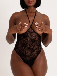 Lovehoney Treasure Chest Black Lace Crotchless Body  (Black One size), Schwarz - One Size - Amorana