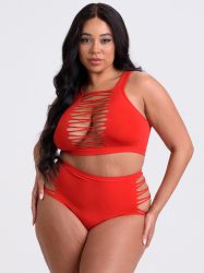 Lovehoney Plus Size Criss-Cross Red Bra Set (Red One Size Queen), Rot - Queen - Amorana