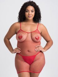 Lovehoney Plus Size Red Fishnet Mini Dress (Red One Size Queen), Rot - Plus Size - Amorana