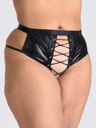 Lovehoney Plus Size Fierce Leather-Look Lace-Up Black Crotchless Thong (Black One Size Queen), Plus Size - Amorana