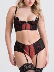 Lovehoney Dark Paradise Black and Copper Crotchless Bra Set (Black Large), Schwarz - Large - Amorana