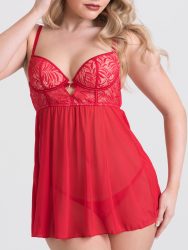 Lovehoney Parisienne Charm Red Lace Babydoll Set Red (Small), Rot - S - Amorana