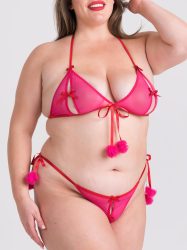 Lovehoney Plus Size Peek-a-bow Pink Crotchless Bra Set (Pink One Size Queen), Plus Size - Amorana
