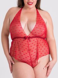Lovehoney Plus Size Barely There Red Sheer Hearts Crotchless Teddy (Red One Size Queen), Rot - Plus Size - Amorana