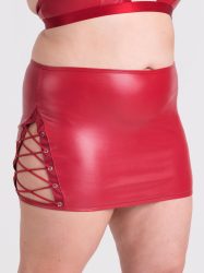 Lovehoney Plus Size Fierce Leather-Look Lace-Up Red Skirt (Red 1X / 2X), Rot - XL/2XL - Amorana