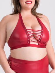 Lovehoney Plus Size Fierce Leather-Look Lace-Up Red Halterneck Bra (Red 3X / 4X), Rot - 3XL/4XL - Amorana
