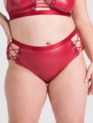 Lovehoney Plus Size Fierce Leather-Look Lace-Up Red Open Back Crotchless Knickers (Red One Size Queen), Rot - Plus Size - Amorana